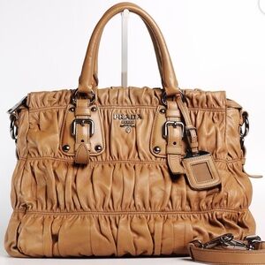Prada Nappa Gaufre Brown Lambskin Shoulder Bag